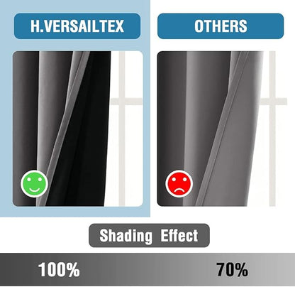 H.VERSAILTEX 100% Blackout Curtains for Bedroom Thermal Insulated Blackout Curtains 96 inch Length Heat and Full Light Blocking Curtains for Living Room with Black Liner 2 Panels Set, Grey