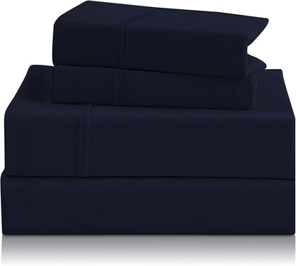 Twin XL Sheet Set - 3 Piece Silky Soft Breathable Bed Sheet & Pillowcase Set, 16" Deep Pocket Hotel Luxury Wrinkle Free Easy Care Bedding Sheets, Dark Blue