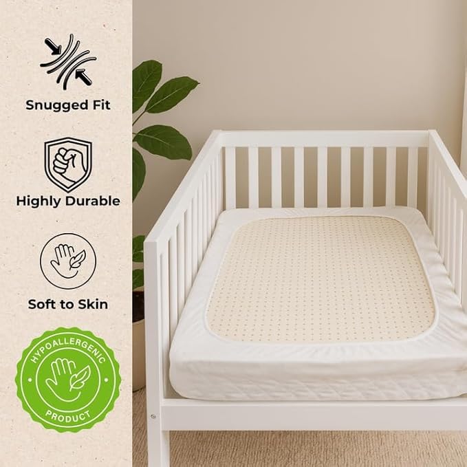 Organic Cotton Crib Mattress Protector (Water-Resistant) - Breathable Fitted Liner Pad, GOTS-Certified, Hypoallergenic, Made in USA – Mini-Crib 38" x 24" - Pack of 1