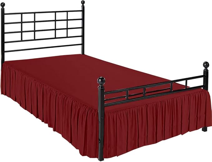 Ruffle Bed Skirt with Split Corners, Microfiber Dust Ruffled for a Perfectly Tailored Bedding Ensemble, Wrinkle and Fade Free, Easy Fit, Full Size 21 Inch Drop, Burgundy