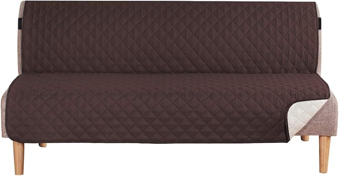 H.VERSAILTEX Reversible Futon Cover Water Repellent Armless Sofa Slipcover Washable Furniture Protector with Adjustable Elastic Strap Anti-Slip Futon Bed Cover for Dogs 70" Width Seat (Brown/Beige)