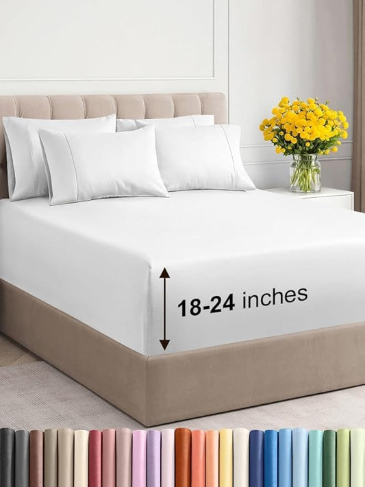 Extra Deep Cal King Sheet Set - 6 Piece Breathable & Cooling Sheets - Hotel Luxury Bed Sheets Set - Easy & Secure Fit - Soft, Wrinkle Free & Comfy Sheets Set - White Sheet Set with Extra Deep Pockets