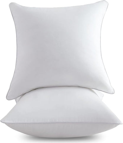 FAVRIQ 18 x 18 Pillow Inserts (Set of 2) - 18 Inch Square Interior Sofa Throw Pillow with 100% Cotton Cover - Decorative Pillow Insert Pair - White Couch Pillow