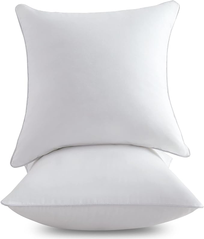 FAVRIQ 24 x 24 Pillow Inserts - 24 Inch Decorative Square Sofa Throw Pillow with 100% Cotton Cover - White Pack of 2