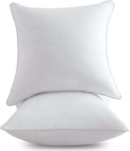 FAVRIQ 24 x 24 Pillow Inserts - 24 Inch Decorative Square Sofa Throw Pillow with 100% Cotton Cover - White Pack of 2