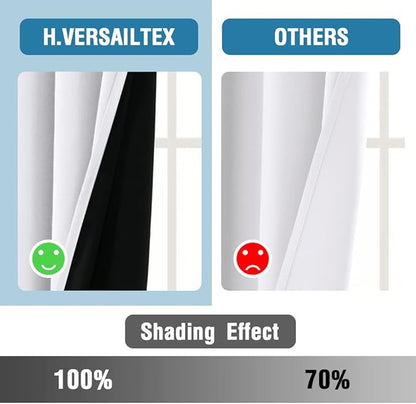 H.VERSAILTEX 100% Blackout Curtains for Bedroom Thermal Insulated Blackout Curtains 45 inch Length Full Light Blocking Curtains for Living Room with Black Liner 2 Panels, Pure White