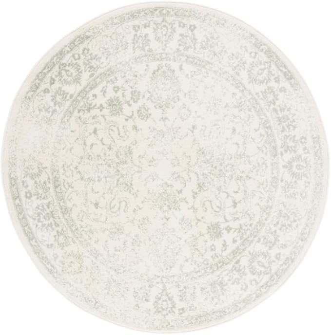 SAFAVIEH Adirondack Collection Area Rug - 3' Round, Ivory & Sage, Distressed Vintage Floral Design, Non-Shedding & Easy to Clean, Ideal for Living Room, Bedroom, Dining Space (ADR109V)