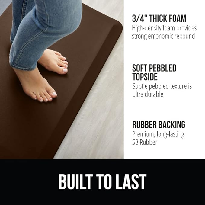 GORILLA GRIP Comfortable Cushioned Kitchen Mats for Floor, 39x20, Waterproof and Stain Resistant Soft Top, 3/4 Inch Thick Ergonomic Standing Desk Anti Fatigue Mat, Foam Supports Ankles and Feet, Brown