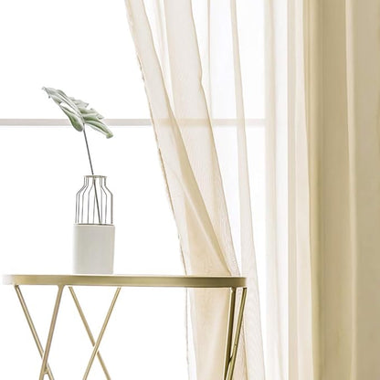 MIULEE 2 Panels Solid Color Sheer Window Curtains Elegant Window Voile Panels/Drapes/Treatment for Bedroom Living Room (54X84 Inches Beige)
