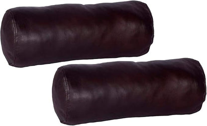 Neck Roll Pillow Cushion Cover, 24x6 Inch Full Moon Round Bolster Pillow Case, Cylinder Soft Lambskin Leather Pillowcase for Head, Spine & Neck Support During Sleep - Dark Brown Pack of 2