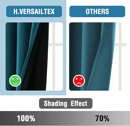 H.VERSAILTEX 100% Blackout Curtains for Bedroom Thermal Insulated Blackout Curtains 84 inch Length Heat and Full Light Blocking Curtains for Living Room with Black Liner 2 Panels Set, Dark Teal