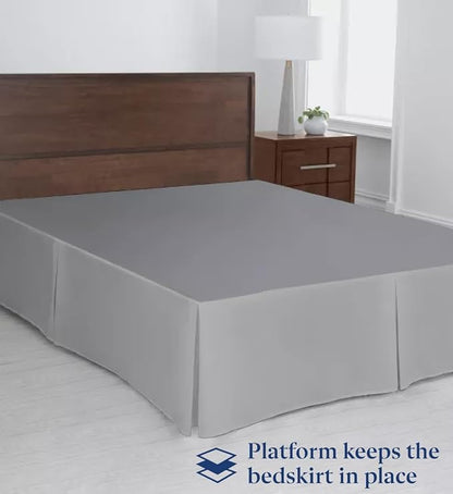 SKY BEDDINGS Luxury Pleated Full Bed Skirt with Split Corners - 14 Inch Tailored Drop - Pleated Dust Ruffle - Wrinkle-Free 100% Microfiber - Easy Fit, Soft & Durable - Light Grey
