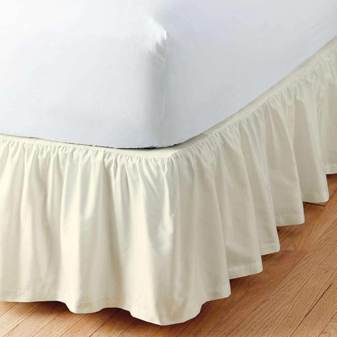 SlumberWell Twin Bed Skirt with Split Corners, Soft Microfiber, 21 Inch Drop, Ivory Solid, Elegant Ruffled Design