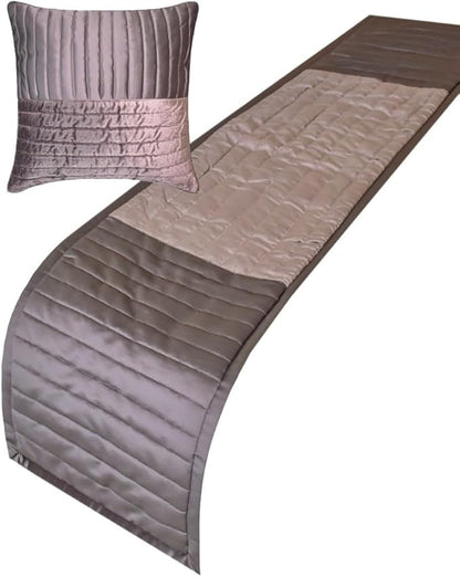 The HomeCentric King/Queen/Twin Purple Decorative Twin 53"x18" Bed Runner with Two Pillow Cover, Patchwork, Quilted, Striped Bed Scarf on Satin Fabric - Plum Radiance