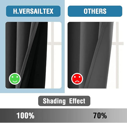 H.VERSAILTEX 100% Blackout Curtains for Bedroom Thermal Insulated Blackout Curtains 63 inch Length Heat and Full Light Blocking Curtains for Living Room with Black Liner 2 Panels, Charcoal Gray
