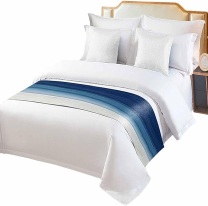 Abstract Navy Blue Ombre Stripe Art Bed Runners for Bedroom Hotel,Decorative Bedding Scarf Modern Color Line Texture Bed End Blanket Bedding Runner Scarves for Full Size Bed,83x20in