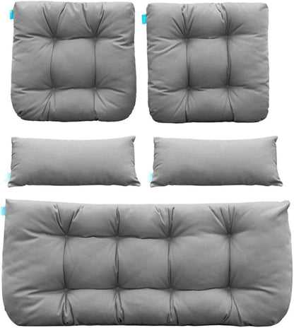 QILLOWAY Outdoor Patio Wicker Seat Cushions Group Loveseat/Two U-Shape/Two Lumbar Pillows for Patio Furniture,Wicker Loveseat,Bench,Porch,All Weather, Settee of 5 (Grey)
