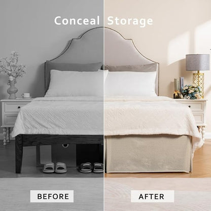 MIYE Pleated Waffle Weave Bed Skirt, Tailored Dust Ruffle 18 Inch Drop Easy Fit, Machine Washable,No Split Corners (Beige, King - 18" Drop)