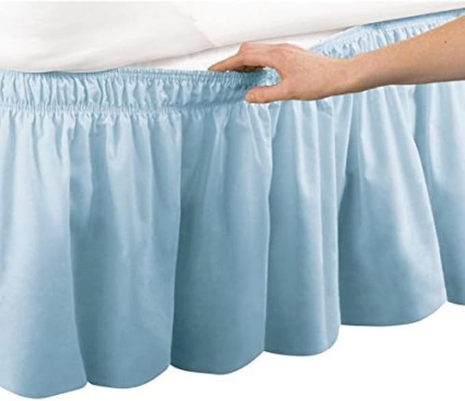 Light Blue Wrap Around Bed Skirts with 16" Drop - Three Sides Fabric Adjustable Elastic Dust Ruffle Silky Soft -600 TC Stretchy Bed Skirt-Short Queen(60"X 75") Light Blue