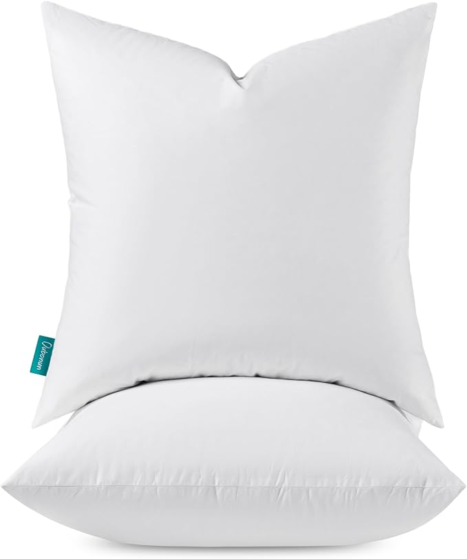 Oubonun 16x16 Feather Down Alternative Throw Pillow Inserts, 100% Cotton Cover, Medium Firm Decorative Pillow Inserts for Couch, Sofa, Bed, Chair (Set of 2)