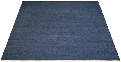 Rugsotic Carpets Hand Woven Flat Weave Kilim Wool ECO-Friendly Area Rugs - 10'x10', Square Shape, Blue Color, Solid Plain Design, Low Pile Handmade Area Rugs for Living Room, Bed Room (D00111)