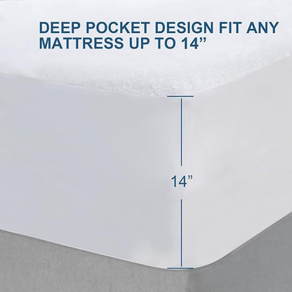 Waterproof Mattress Protector Twin Size,Mattress Cover Protector, Smooth Top Mattress Protector for Kids, Breathable Skin Friendly and Noiseless Fitted Sheet,Viscose Made from Bamboo Terry