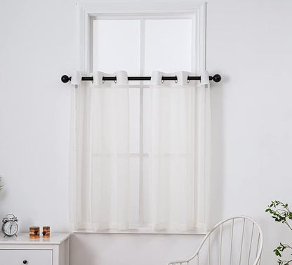 PI Beige Sheer Curtains 45 Inches Length with Eyelets,Voile Hazy Light Filtering Small Window Curtains for Kitchen/Bathroom/Farmhouse/Basement 2 Panels(Beige,W42XL45)