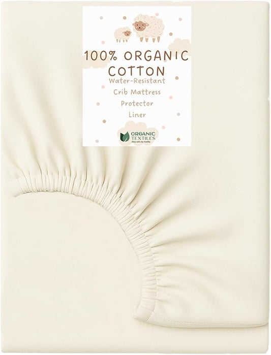 Organic Cotton Crib Mattress Protector (Water-Resistant) - Breathable Fitted Liner Pad, GOTS-Certified, Hypoallergenic, Made in USA - Playard 38"x26" - Pack of 1