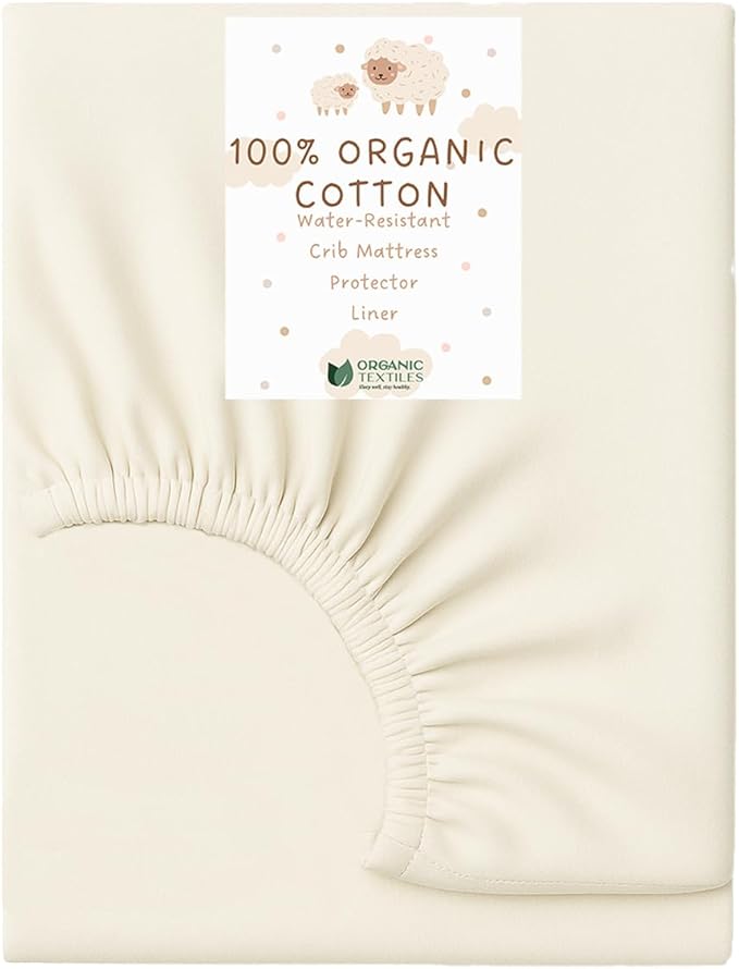 Organic Cotton Crib Mattress Protector (Water-Resistant) - Breathable Fitted Liner Pad, GOTS-Certified, Hypoallergenic, Made in USA – Portable 36"x26" - Pack of 1