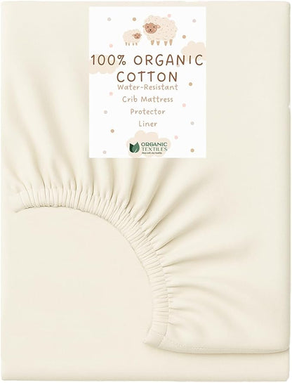 Organic Cotton Crib Mattress Protector (Water-Resistant) - Breathable Fitted Liner Pad, GOTS-Certified, Hypoallergenic, Made in USA – Portable 36"x26" - Pack of 1