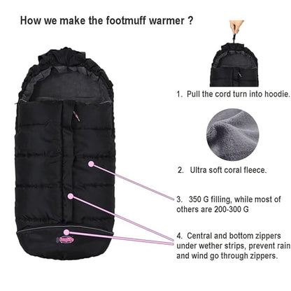 German Designed Universal Stroller Bunting Bag, 5 Way Zippers Style for Baby Easy In & Out of Water Repellent Blanket, Height/Temperature Adjustable Anti-Kick Winter Sleeping Bag