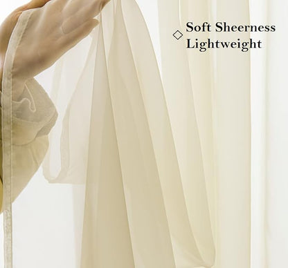 PI Sheer Short Curtains Lightweight with Ring Top,Voile Elegant Cream Sheer Curtain for Small Window 2 Panels (W42 X L63, Butter)