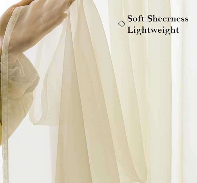 PI Sheer Short Curtains Panels Grommet Top,Hazy Sheer Draperies for Cafe/Kitchen 2 Pack (Butter/Light Yellow, W52XL45)