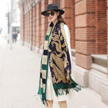 DANA XU 100% Merino Wool Pashmina Shawl for Women 96"x43", Oversized Cashmere Wrap with Tassels, Floral Travel Blanket Cape