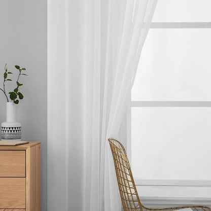 MIULEE 2 Panels Solid Color White Sheer Window Curtains Elegant Window Voile Panels/Drapes/Treatment for Bedroom Living Room (54 X 102 Inches White)