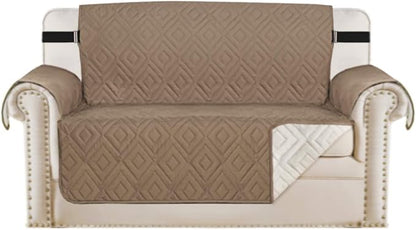H.VERSAILTEX Reversible Loveseat Cover Furniture Protector Anti-Slip Water Resistant 2" Wide Elastic Strap Couch Covers Pets Kids Fit Sitting Width Up to 46"(Love Seat: 75" x 90", Taupe Brown/Beige)