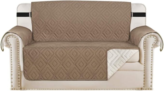 H.VERSAILTEX Reversible Loveseat Cover Furniture Protector Anti-Slip Water Resistant 2" Wide Elastic Strap Couch Covers Pets Kids Fit Sitting Width Up to 46"(Love Seat: 75" x 90", Taupe Brown/Beige)