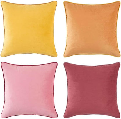 MONDAY MOOSE Decorative Throw Pillow Covers Cushion Cases, Set of 4 Soft Velvet Modern Double-Sided Designs, Mix and Match for Home Decor, Pillow Inserts Not Included (16x16 inch, Yellow/Pink)