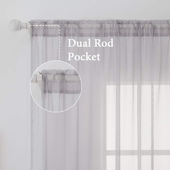 MIULEE 2 Panels Solid Color Sheer Window Curtains Elegant Window Voile Panels/Drapes/Treatment for Bedroom Living Room (54X63 Inches Light Grey)