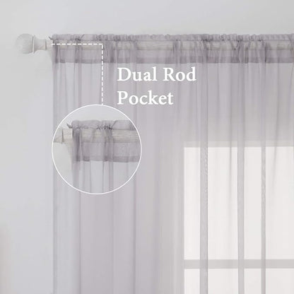MIULEE 2 Panels Solid Color Sheer Window Curtains Elegant Window Voile Panels/Drapes/Treatment for Bedroom Living Room (54X72 Inches Light Grey)