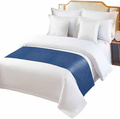 Retro Farm Linen Flax Bed Runners for Bedroom Hotel,Decorative Bedding Scarf Blue Solid Color Ocean Bed End Blanket Bedding Runner Scarves for King Size Bed,102x20in