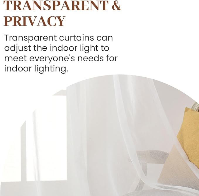 Dreaming Casa White Sheer Curtains 96 Inches Long, Rod Pocket & Back Tab Light Filtering Textured Sheers for Living Room Bedroom, 2 Panels, Each 52" W x 96" L