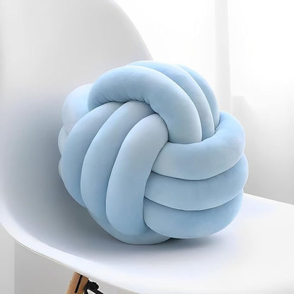 Knot Ball Pillows, Round Throw Pillow Cushion Home Decoration Soft Plush Pillow, Throw Knotted Ball Pillow Handmade Children Room Decoration Round Plush Toy Pillow (Light Blue,8.5"/22cm)