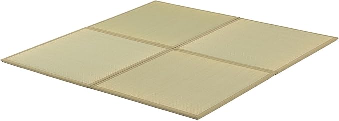 FULI Japanese Square Tatami Rug, Lightweight Igusa Mat (Japanese Rush Grass), Made in Japan (Natural, 4 Pieces)