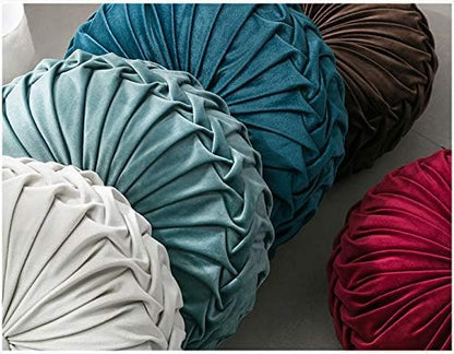 MOCOFO 14" Velvet Pleated Round Pumpkin Throw Pillow Couch Cushion Floor Pillow for Sofa Chair Bed Car Home Decorative