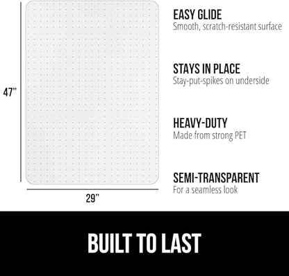 GORILLA GRIP Slip Resistant Office Chair Mat for Carpet Floors, Smooth Glide Under Desk Carpeted Floor Protector, Heavy Duty Plastic Computer Mats for Rolling Work and Gaming Chairs 29x47, Clear