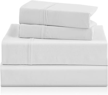 Twin Sheet Set - 3 Piece Super Soft Breathable Bed Sheet & Pillowcase Set, 16" Deep Pocket Hotel Luxury Wrinkle Free Easy Care Bedding Sheets, White