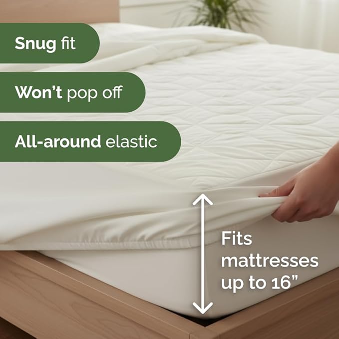 Waterproof Cooling Mattress Protector - Mattress Cover Full Size Bed - Viscose Made From Bamboo - Soft, Breathable, Noiseless & Washable - Fitted Sheet Style & All Round Protection - (54" x 75") White