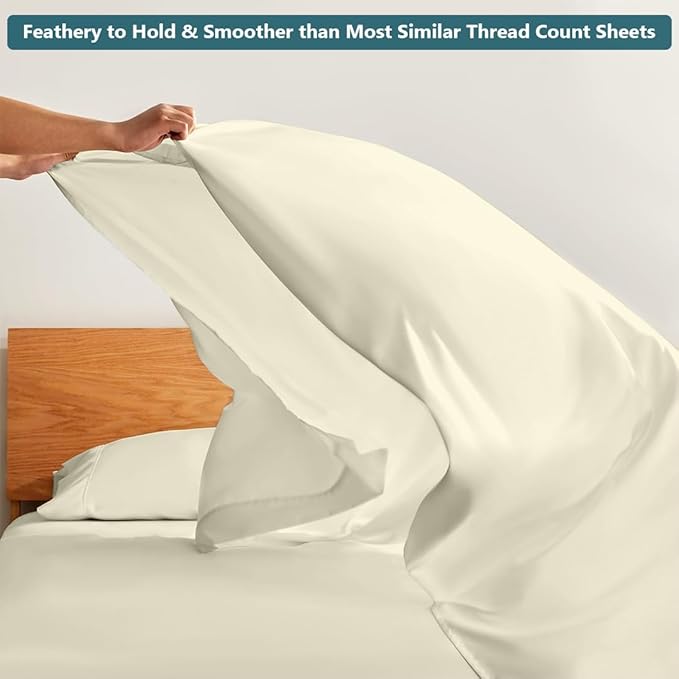 Shreem Linen XL Twin Sheets Set - Luxury 338 Thread Count 100% Egyptian Cotton Sateen, Twin XL Sheet Set with All Around Elastic for a, Hotel Quality Bedding (Ivory Solid)