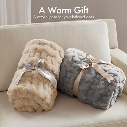 Madison Park Ruched Fur Luxury Throw Premium Soft Cozy Brushed Long Faux Fur For Bed, Couch or Sofa , 50x60" , Grey